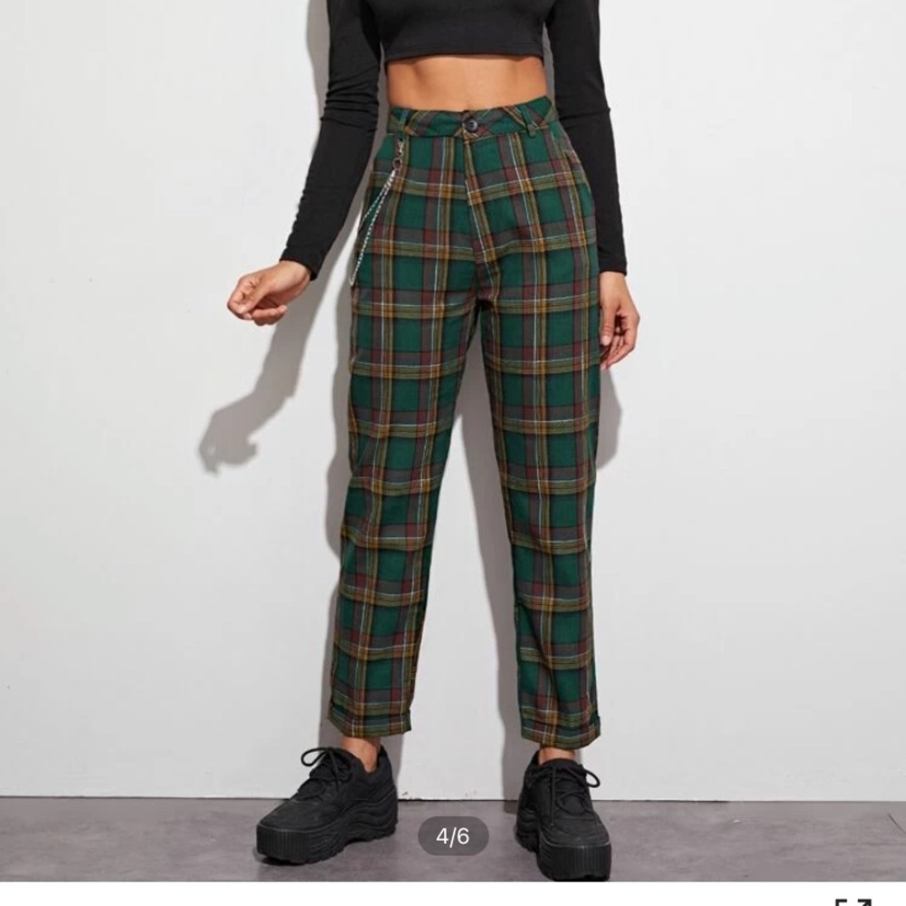 Chain detail tartan plaid pants